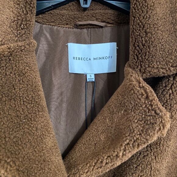 REBECCA MINKOFF Women’s WOOL BLEND DOUBLE-BREASTED BROWN TEDDY COAT Sz-S - Picture 3 of 7